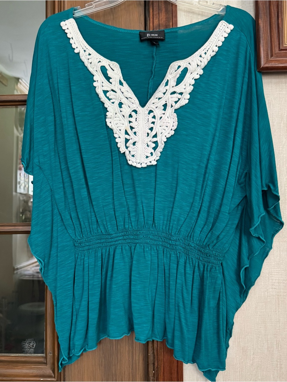 Bwear Teal Tunic with White Crochet V-Neck